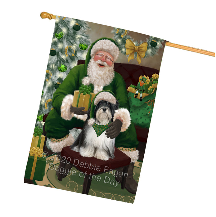 Christmas Irish Santa with Gift and Havanese Dog House Flag FLG66705