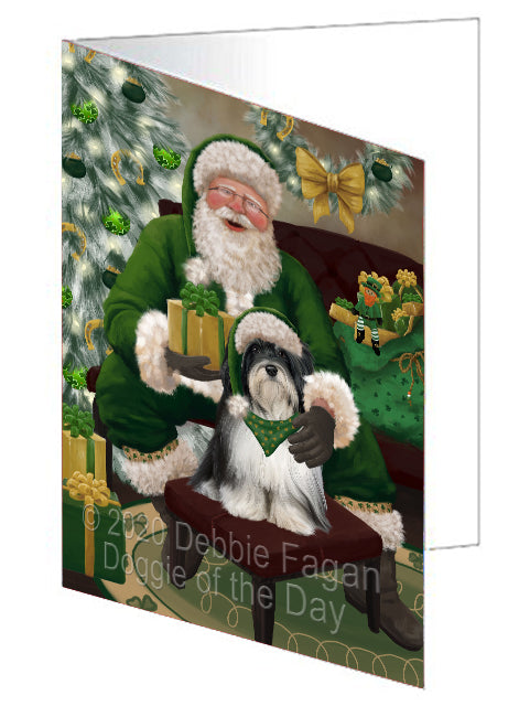 Christmas Irish Santa with Gift and Havanese Dog Handmade Artwork Assorted Pets Greeting Cards and Note Cards with Envelopes for All Occasions and Holiday Seasons GCD75869