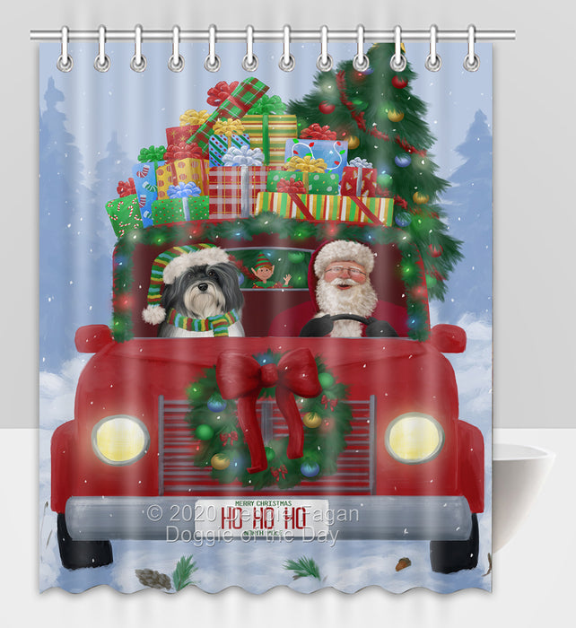 Christmas Honk Honk Red Truck Here Comes with Santa and Havanese Dog Shower Curtain Bathroom Accessories Decor Bath Tub Screens SC045