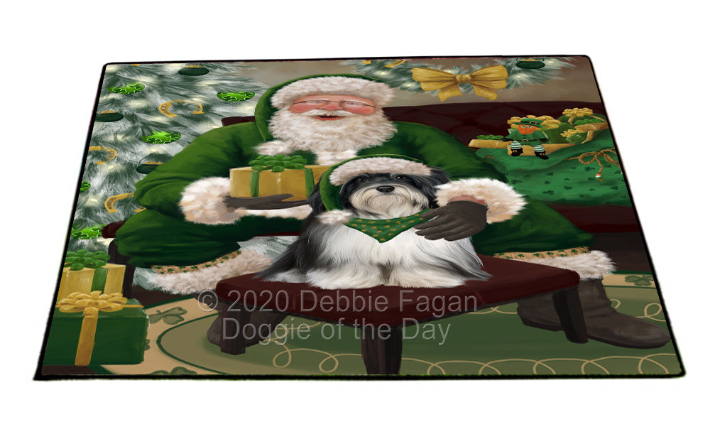 Christmas Irish Santa with Gift and Havanese Dog Indoor/Outdoor Welcome Floormat - Premium Quality Washable Anti-Slip Doormat Rug FLMS57172