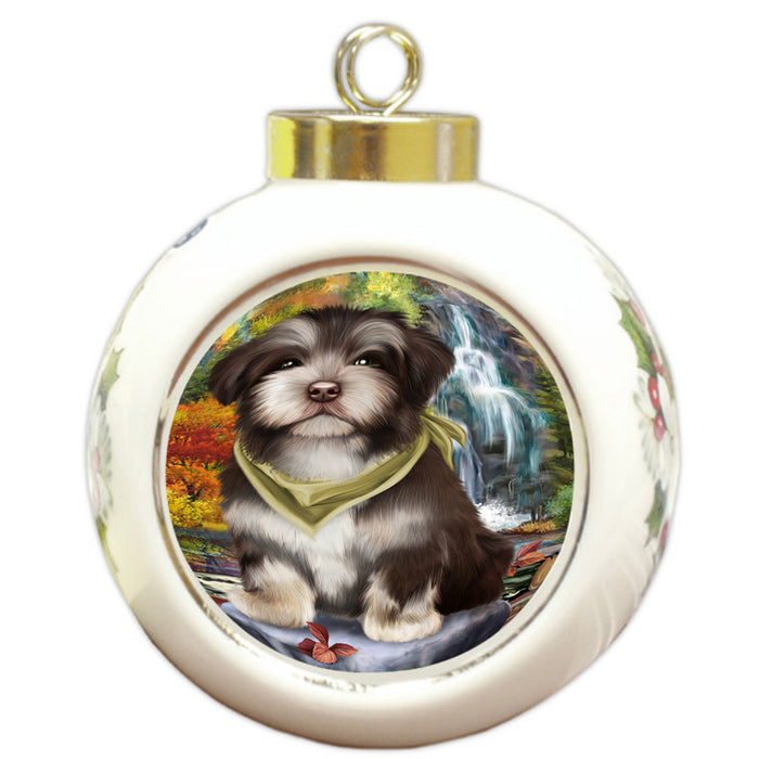 Scenic Waterfall Havanese Dog Round Ball Christmas Ornament RBPOR49477