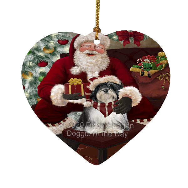 Santa's Christmas Surprise Havanese Dog Heart Christmas Ornament RFPOR58373