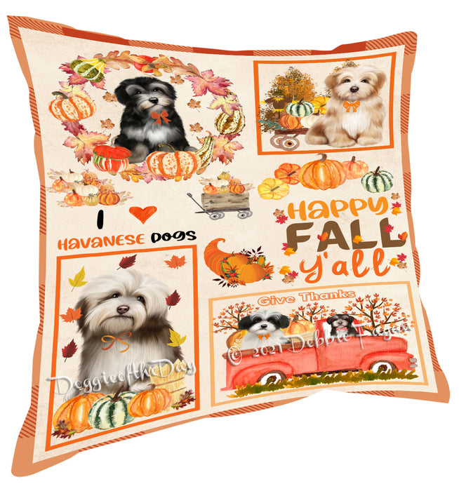 Happy Fall Y'all Pumpkin Havanese Dogs Pillow with Top Quality High-Resolution Images - Ultra Soft Pet Pillows for Sleeping - Reversible & Comfort - Ideal Gift for Dog Lover - Cushion for Sofa Couch Bed - 100% Polyester