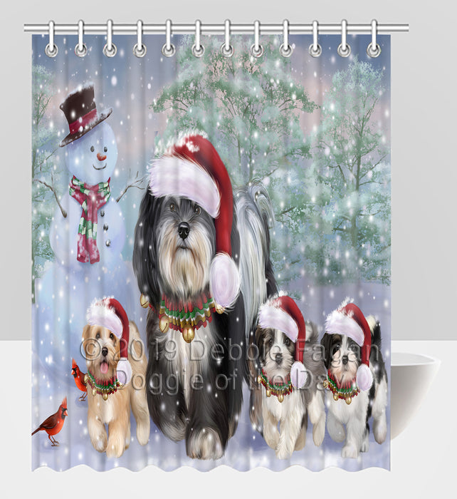 Christmas Running Fammily Havanese Dogs Shower Curtain