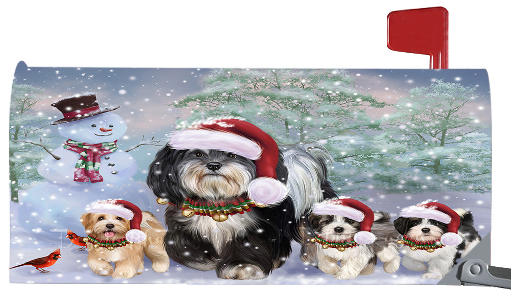 Christmas Running Family Havanese Dogs Magnetic Mailbox Cover Both Sides Pet Theme Printed Decorative Letter Box Wrap Case Postbox Thick Magnetic Vinyl Material