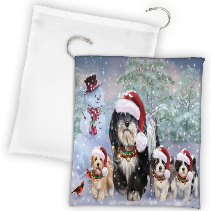 Christmas Running Fammily Havanese Dogs Drawstring Laundry or Gift Bag LGB48230
