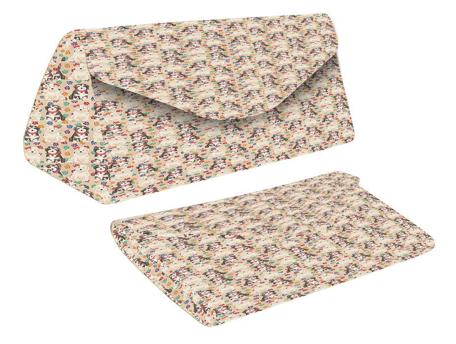 Rainbow Paw Print Havanese Dogs Red Foldable Glasses Case