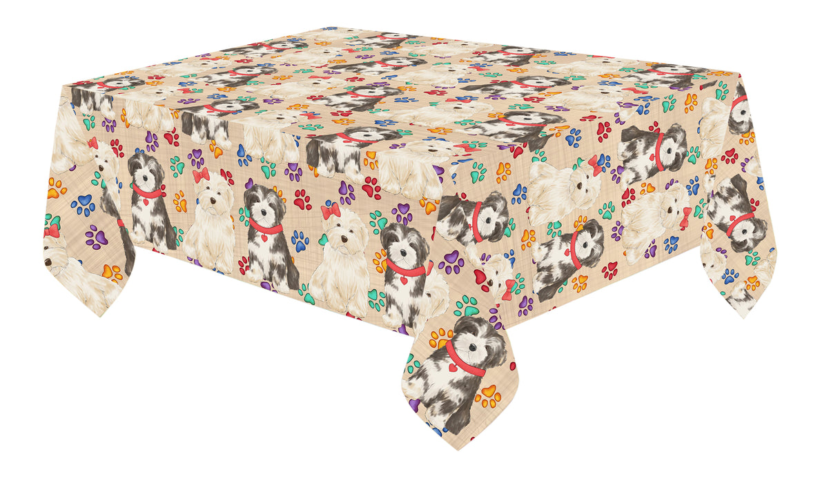 Rainbow Paw Print Havanese Dogs Red Cotton Linen Tablecloth