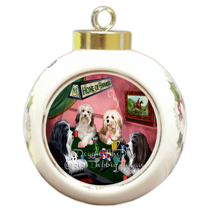 Home of Poker Playing Havanese Dogs Round Ball Christmas Ornament Pet Decorative Hanging Ornaments for Christmas X-mas Tree Decorations - 3" Round Ceramic Ornament