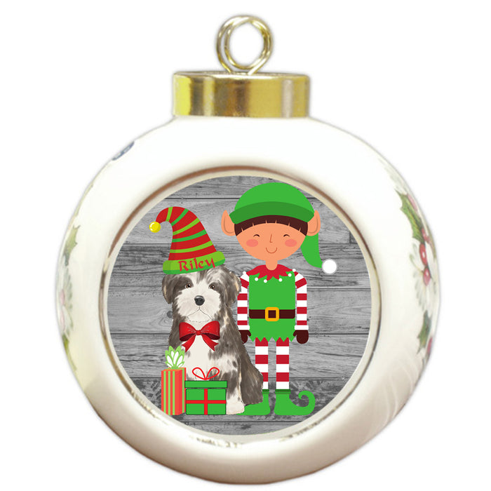 Custom Personalized Havanese Dog Elfie and Presents Christmas Round Ball Ornament
