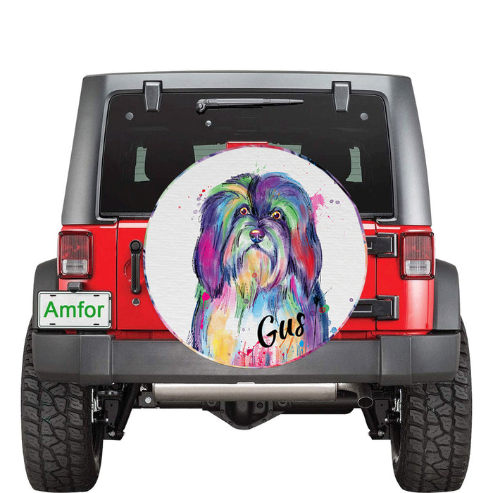 Custom Pet Name Personalized Watercolor Havanese Dog Car Tire Cover