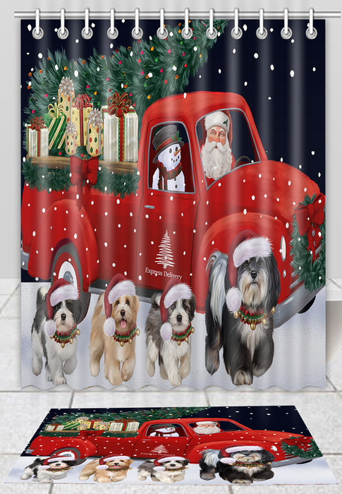 Christmas Express Delivery Red Truck Running Havanese Dogs Bath Mat and Shower Curtain Combo