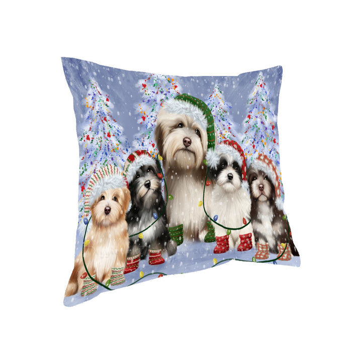 Christmas Lights and Havanese Dogs Pillow with Top Quality High-Resolution Images - Ultra Soft Pet Pillows for Sleeping - Reversible & Comfort - Ideal Gift for Dog Lover - Cushion for Sofa Couch Bed - 100% Polyester