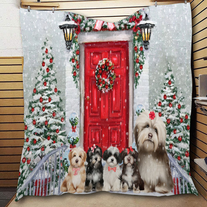 Christmas Holiday Welcome Havanese Dogs  Quilt Bed Coverlet Bedspread - Pets Comforter Unique One-side Animal Printing - Soft Lightweight Durable Washable Polyester Quilt