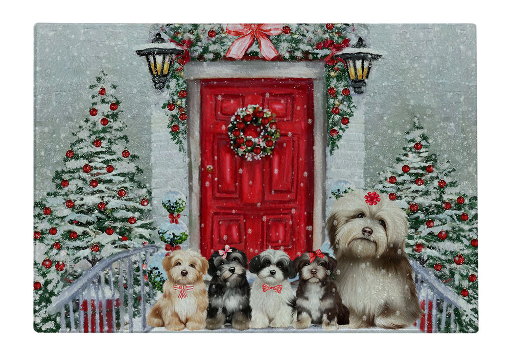 Christmas Holiday Welcome Havanese Dogs Cutting Board - For Kitchen - Scratch & Stain Resistant - Designed To Stay In Place - Easy To Clean By Hand - Perfect for Chopping Meats, Vegetables