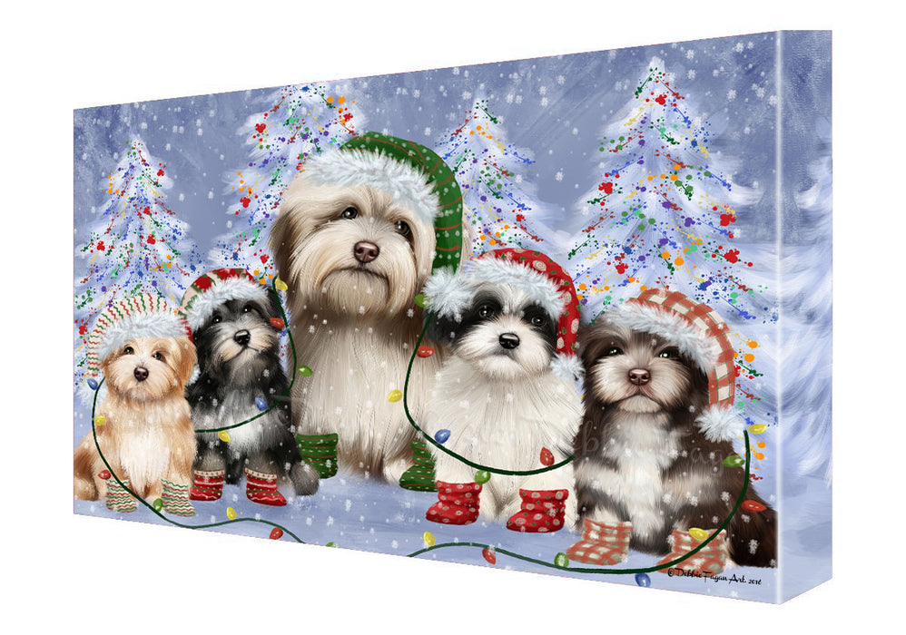 Christmas Lights and Havanese Dogs Canvas Wall Art - Premium Quality Ready to Hang Room Decor Wall Art Canvas - Unique Animal Printed Digital Painting for Decoration