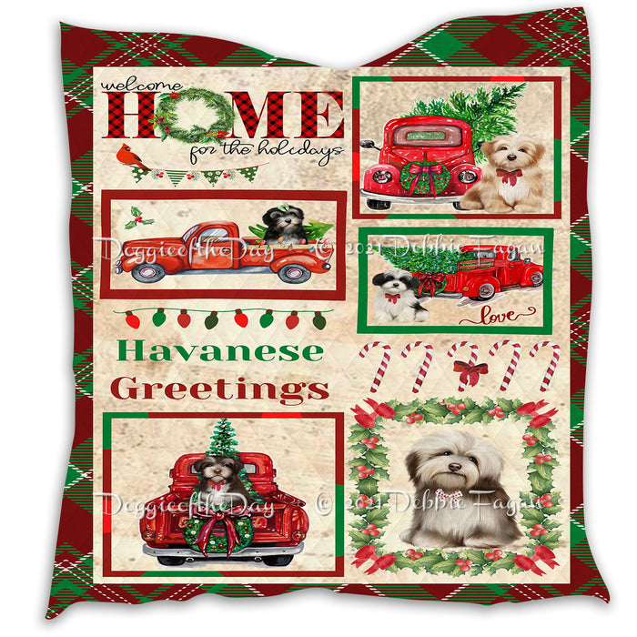 Welcome Home for Christmas Holidays Havanese Dogs Quilt Bed Coverlet Bedspread - Pets Comforter Unique One-side Animal Printing - Soft Lightweight Durable Washable Polyester Quilt