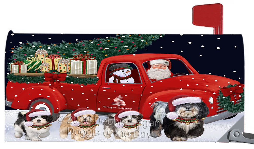 Christmas Express Delivery Red Truck Running Havanese Dog Magnetic Mailbox Cover Both Sides Pet Theme Printed Decorative Letter Box Wrap Case Postbox Thick Magnetic Vinyl Material