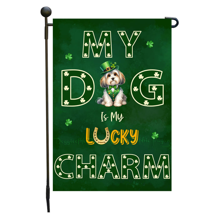 St. Patrick's Day Havanese Irish Dog Garden Flags with Lucky Charm Design - Double Sided Yard Garden Festival Decorative Gift - Holiday Dogs Flag Decor 12 1/2"w x 18"h