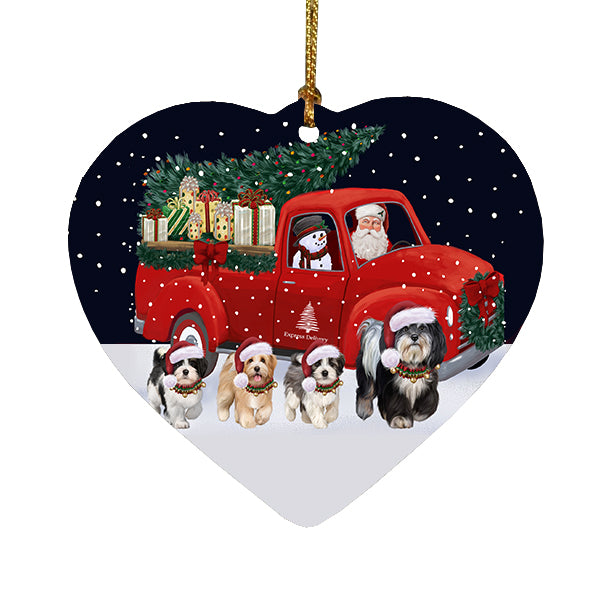 Christmas Express Delivery Red Truck Running Havanese Dogs Heart Christmas Ornament RFPOR58096