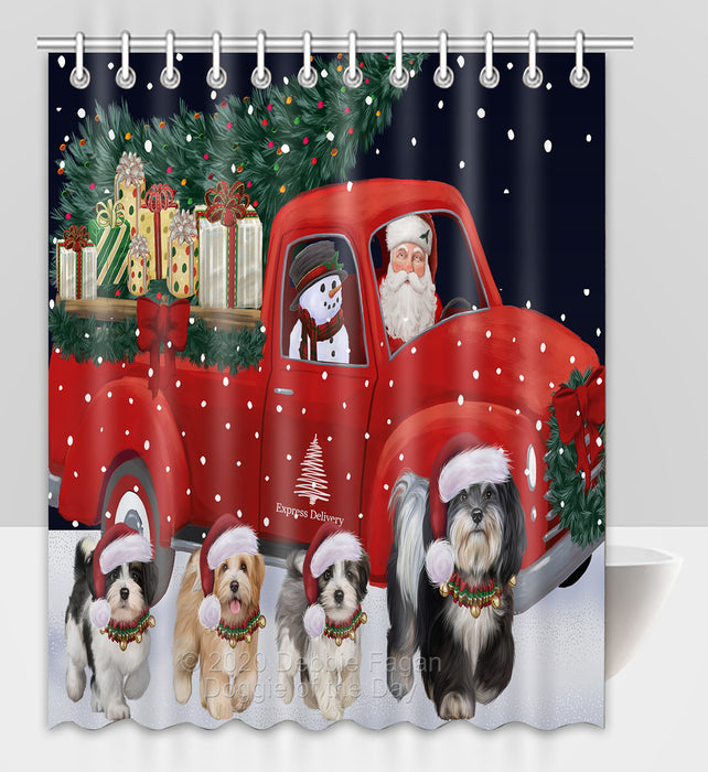 Christmas Express Delivery Red Truck Running Havanese Dogs Shower Curtain Bathroom Accessories Decor Bath Tub Screens