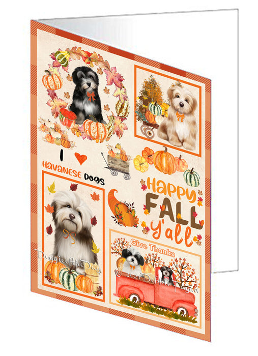 Happy Fall Y'all Pumpkin Havanese Dogs Handmade Artwork Assorted Pets Greeting Cards and Note Cards with Envelopes for All Occasions and Holiday Seasons GCD77030