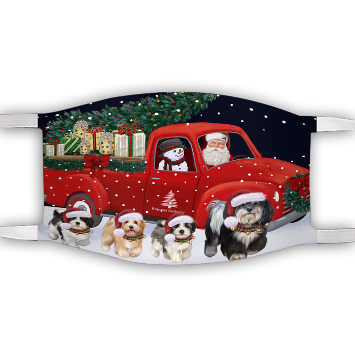 Christmas Express Delivery Red Truck Running Havanese Dogs Face Mask FM49873