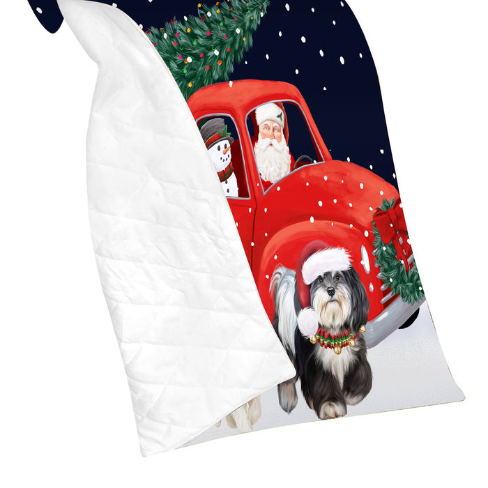 Christmas Express Delivery Red Truck Running Keeshond Dogs Lightweight Soft Bedspread Coverlet Bedding Quilt QUILT59936