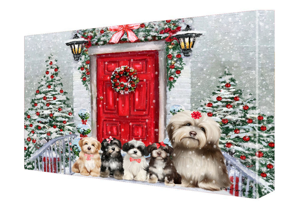 Christmas Holiday Welcome Havanese Dogs Canvas Wall Art - Premium Quality Ready to Hang Room Decor Wall Art Canvas - Unique Animal Printed Digital Painting for Decoration