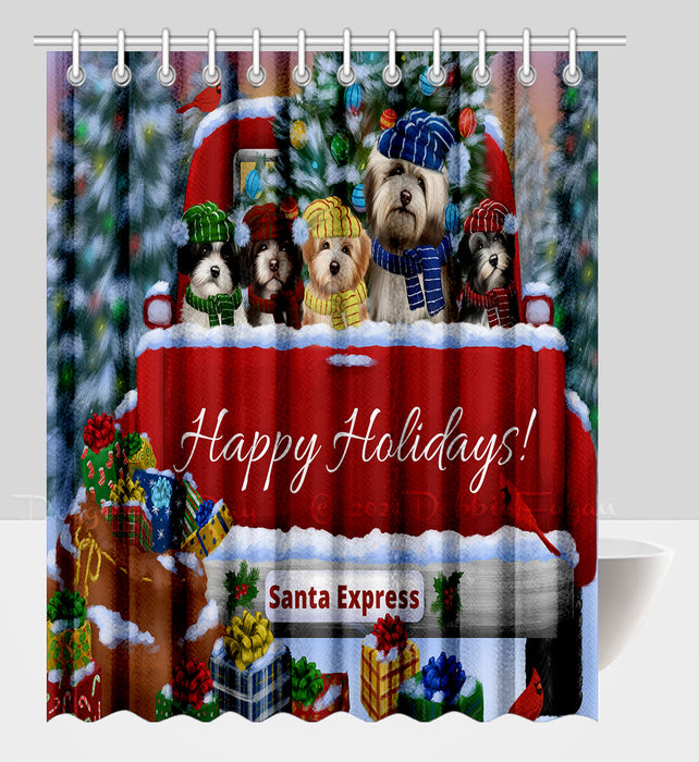 Christmas Red Truck Travlin Home for the Holidays Havanese Dogs Shower Curtain Pet Painting Bathtub Curtain Waterproof Polyester One-Side Printing Decor Bath Tub Curtain for Bathroom with Hooks