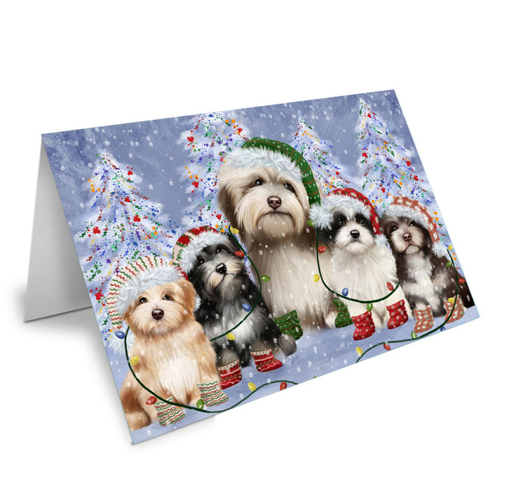Christmas Lights and Havanese Dogs Handmade Artwork Assorted Pets Greeting Cards and Note Cards with Envelopes for All Occasions and Holiday Seasons