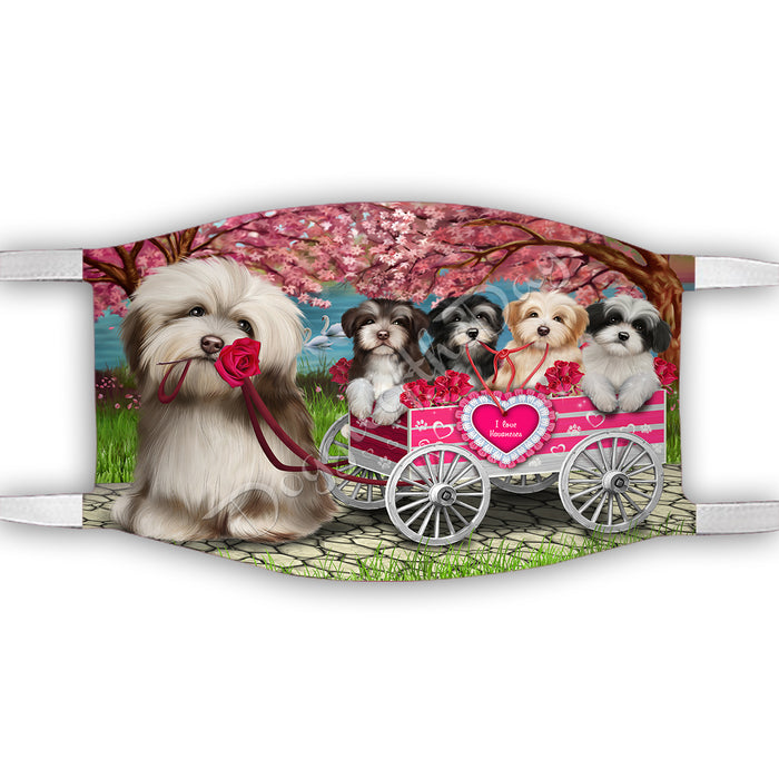 I Love Havanese Dogs in a Cart Face Mask FM48153