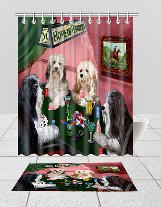 Home of  Havanese Dogs Playing Poker Bath Mat and Shower Curtain Combo