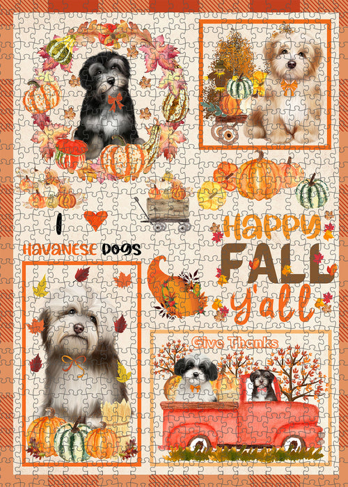 Happy Fall Y'all Pumpkin Havanese Dogs Portrait Jigsaw Puzzle for Adults Animal Interlocking Puzzle Game Unique Gift for Dog Lover's with Metal Tin Box