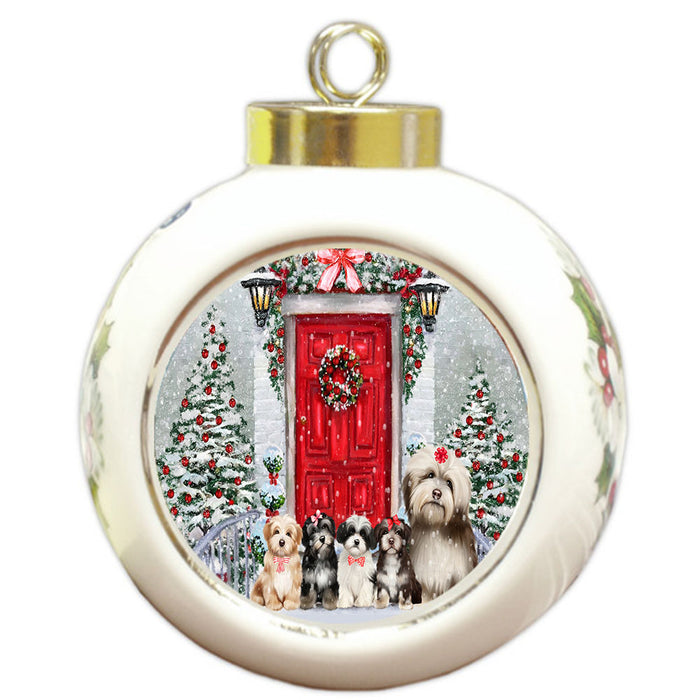 Christmas Holiday Welcome Havanese Dogs Round Ball Christmas Ornament Pet Decorative Hanging Ornaments for Christmas X-mas Tree Decorations - 3" Round Ceramic Ornament