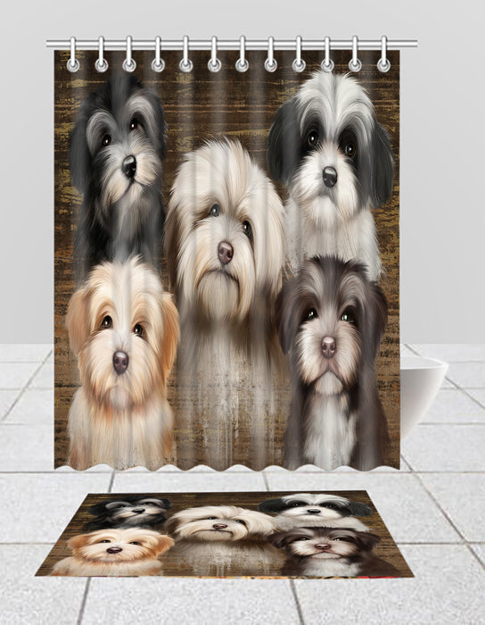 Rustic Havanese Dogs  Bath Mat and Shower Curtain Combo