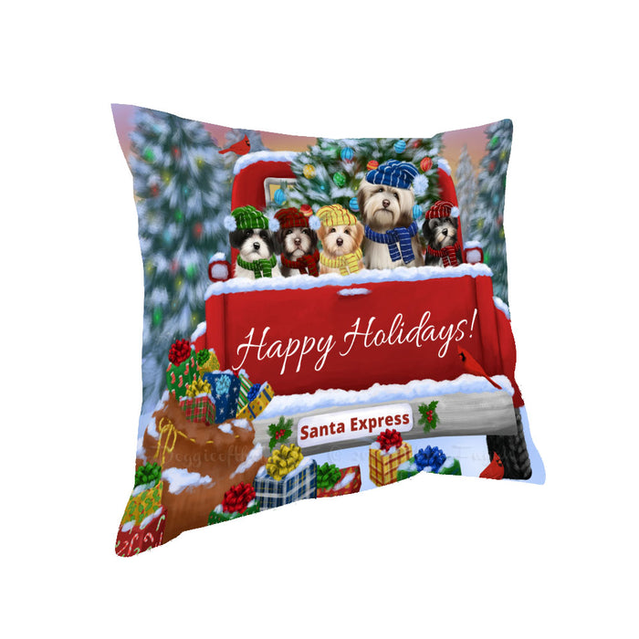 Christmas Red Truck Travlin Home for the Holidays Havanese Dogs Pillow with Top Quality High-Resolution Images - Ultra Soft Pet Pillows for Sleeping - Reversible & Comfort - Ideal Gift for Dog Lover - Cushion for Sofa Couch Bed - 100% Polyester