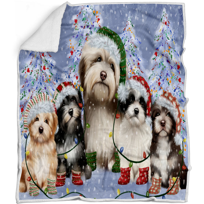 Christmas Lights and Havanese Dogs Blanket - Lightweight Soft Cozy and Durable Bed Blanket - Animal Theme Fuzzy Blanket for Sofa Couch
