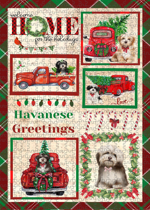 Welcome Home for Christmas Holidays Havanese Dogs Portrait Jigsaw Puzzle for Adults Animal Interlocking Puzzle Game Unique Gift for Dog Lover's with Metal Tin Box
