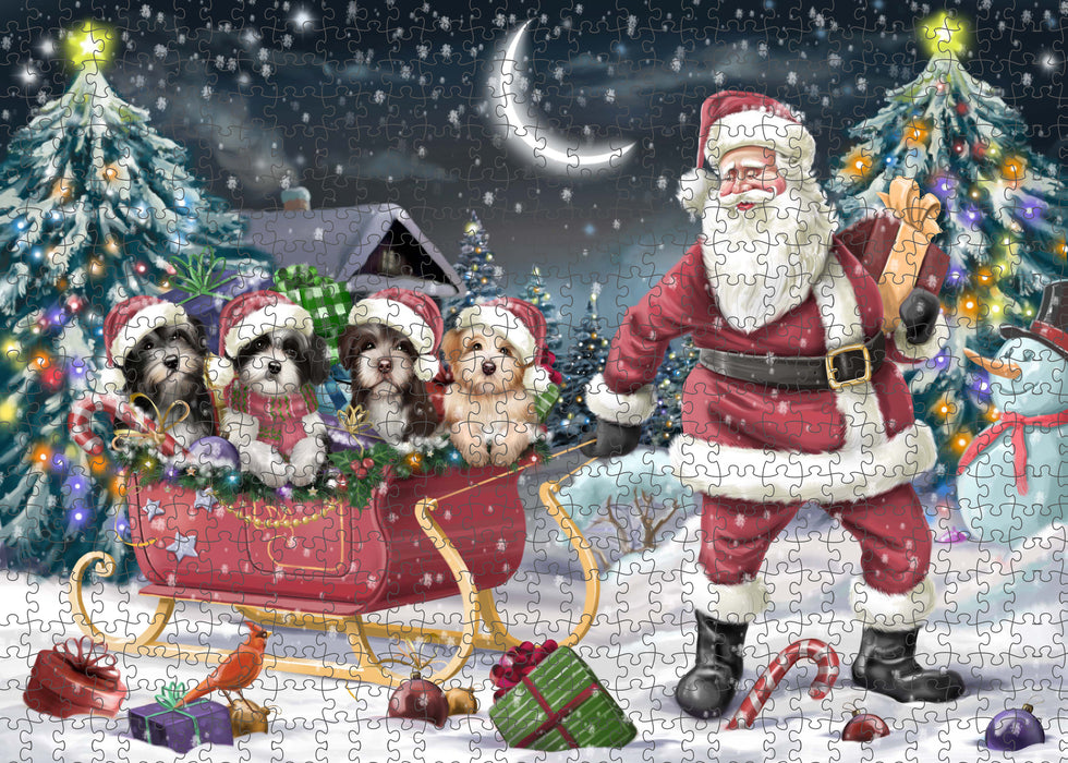 Christmas Santa Sled Havanese Dogs Portrait Jigsaw Puzzle for Adults Animal Interlocking Puzzle Game Unique Gift for Dog Lover's with Metal Tin Box