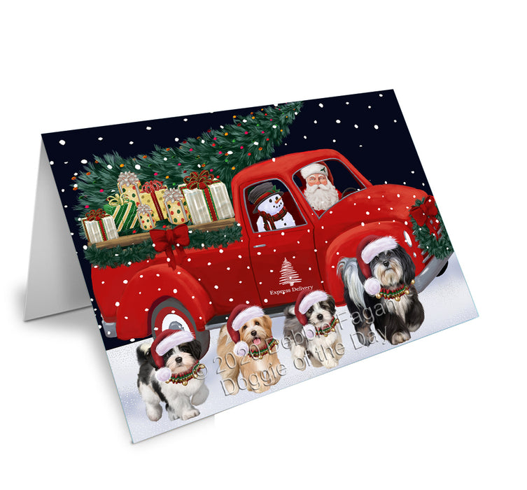 Christmas Express Delivery Red Truck Running Havanese Dogs Handmade Artwork Assorted Pets Greeting Cards and Note Cards with Envelopes for All Occasions and Holiday Seasons GCD75152
