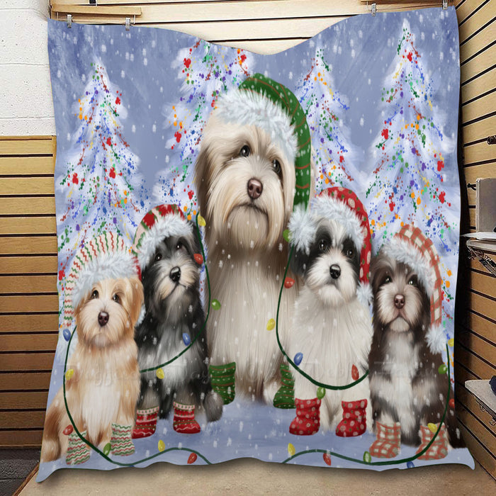 Christmas Lights and Havanese Dogs  Quilt Bed Coverlet Bedspread - Pets Comforter Unique One-side Animal Printing - Soft Lightweight Durable Washable Polyester Quilt