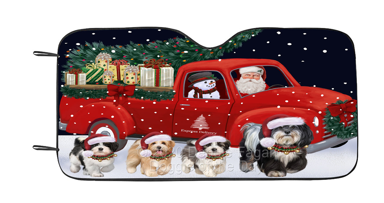 Christmas Express Delivery Red Truck Running Havanese Dog Car Sun Shade Cover Curtain