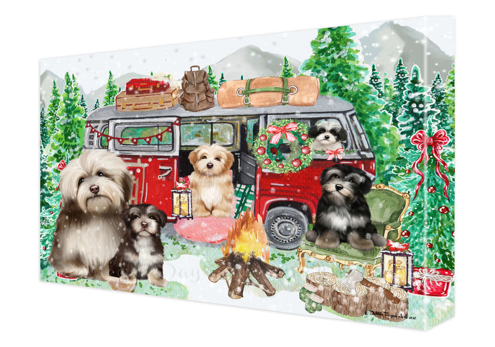 Christmas Time Camping with Havanese Dogs Canvas Wall Art - Premium Quality Ready to Hang Room Decor Wall Art Canvas - Unique Animal Printed Digital Painting for Decoration
