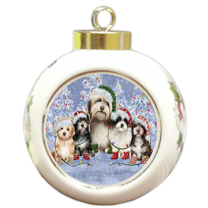 Christmas Lights and Havanese Dogs Round Ball Christmas Ornament Pet Decorative Hanging Ornaments for Christmas X-mas Tree Decorations - 3" Round Ceramic Ornament