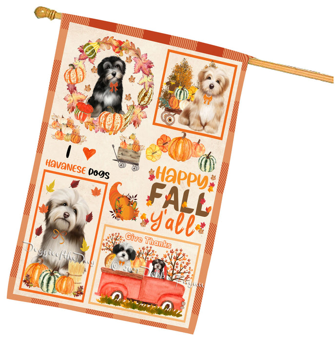 Happy Fall Y'all Pumpkin Havanese Dogs House Flag Outdoor Decorative Double Sided Pet Portrait Weather Resistant Premium Quality Animal Printed Home Decorative Flags 100% Polyester