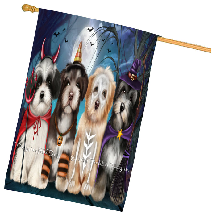 Halloween Trick or Treat Havanese Dogs House Flag Outdoor Decorative Double Sided Pet Portrait Weather Resistant Premium Quality Animal Printed Home Decorative Flags 100% Polyester