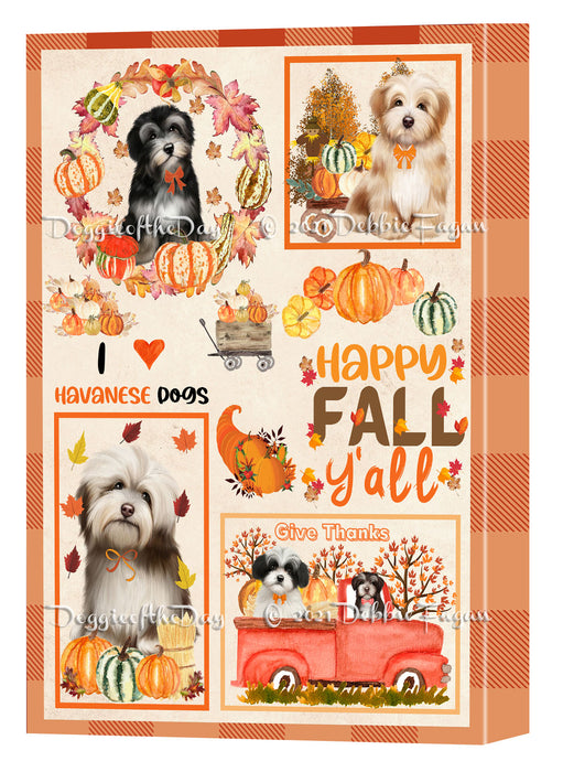 Happy Fall Y'all Pumpkin Havanese Dogs Canvas Wall Art - Premium Quality Ready to Hang Room Decor Wall Art Canvas - Unique Animal Printed Digital Painting for Decoration