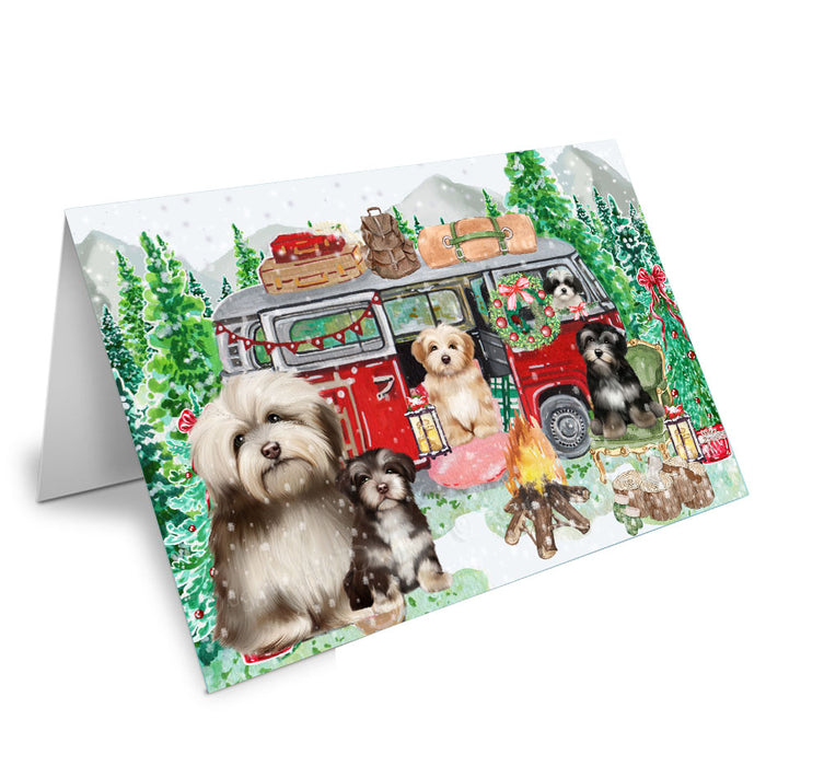 Christmas Time Camping with Havanese Dogs Handmade Artwork Assorted Pets Greeting Cards and Note Cards with Envelopes for All Occasions and Holiday Seasons