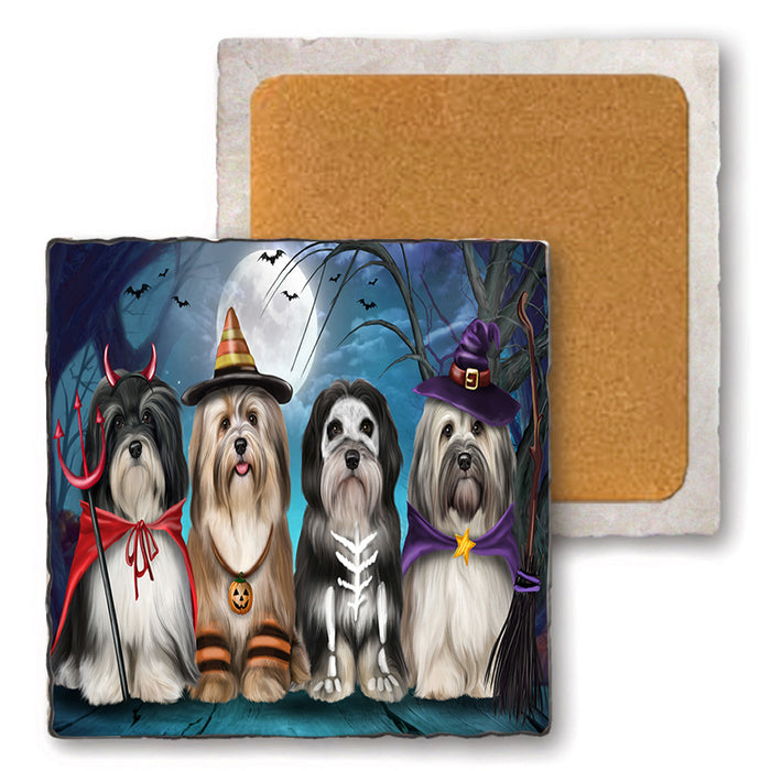 Happy Halloween Trick or Treat Havaneses Dog Set of 4 Natural Stone Marble Tile Coasters MCST49479